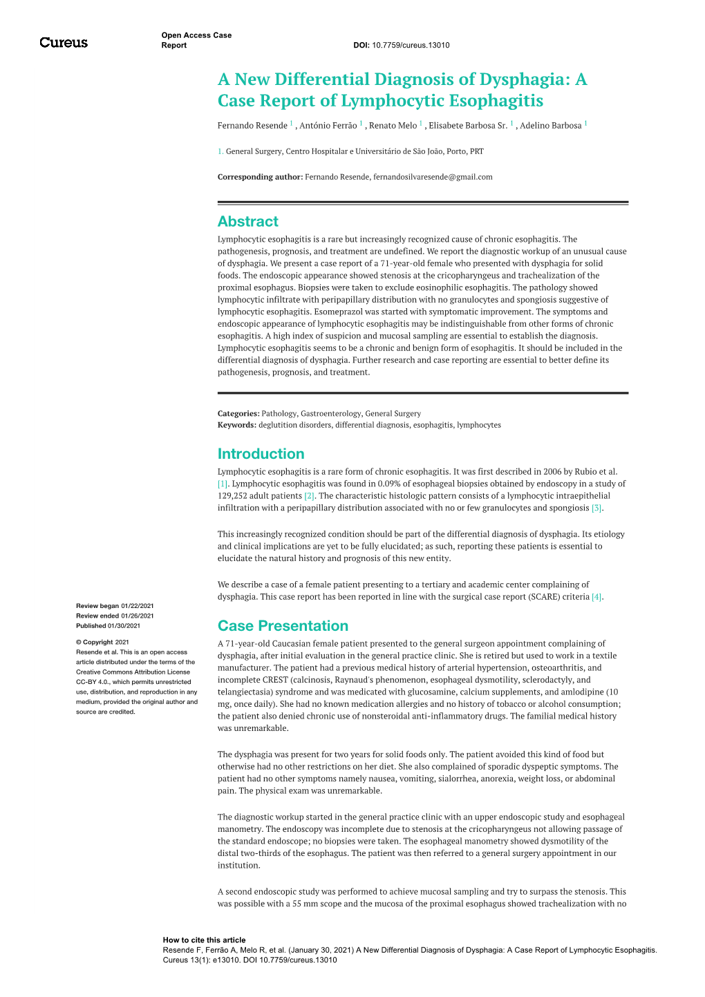 A Case Report of Lymphocytic Esophagitis