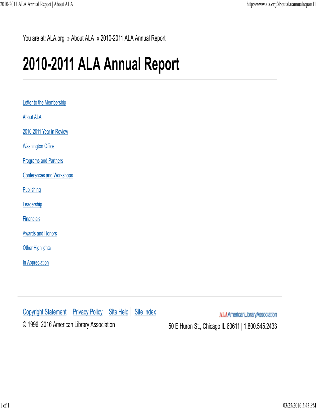 2010-2011 ALA Annual Report | About ALA