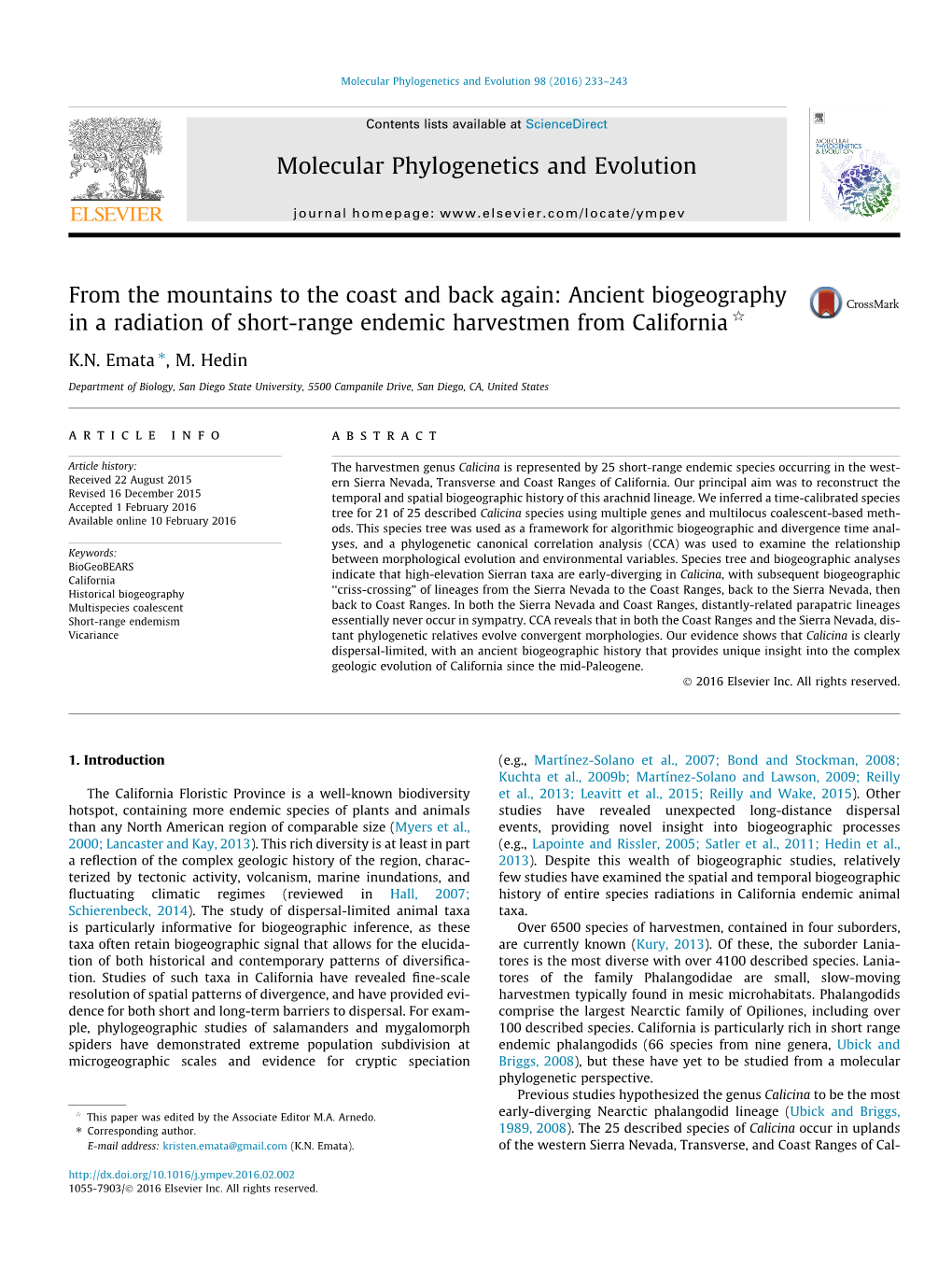 Molecular Phylogenetics and Evolution 98 (2016) 233–243