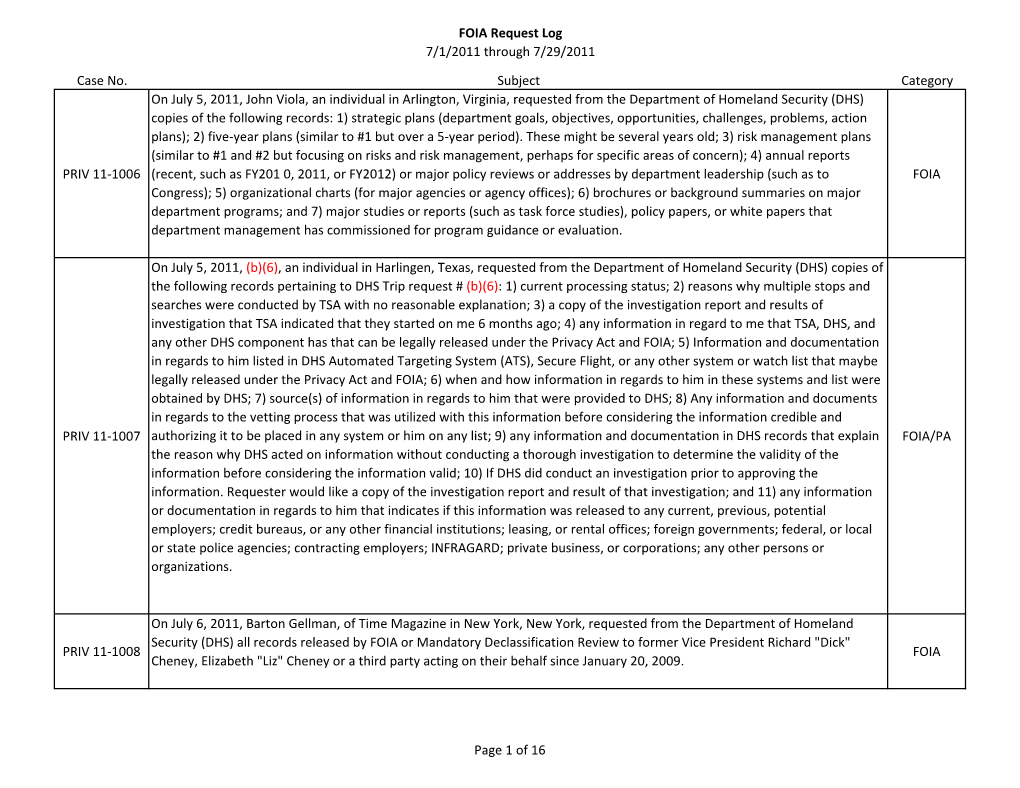 PRIV FOIA Log July