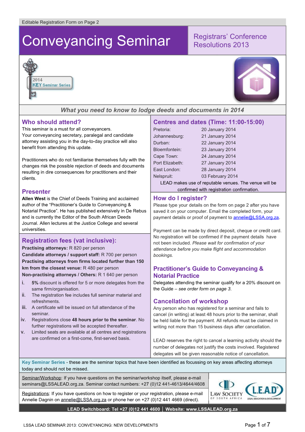 LSSA LEAD SEMINAR 2013: CONVEYANCING: NEW DEVELOPMENTS Page 2 of 4