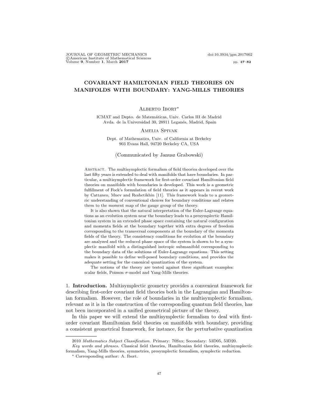 Covariant Hamiltonian Field Theories on Manifolds with Boundary: Yang-Mills Theories