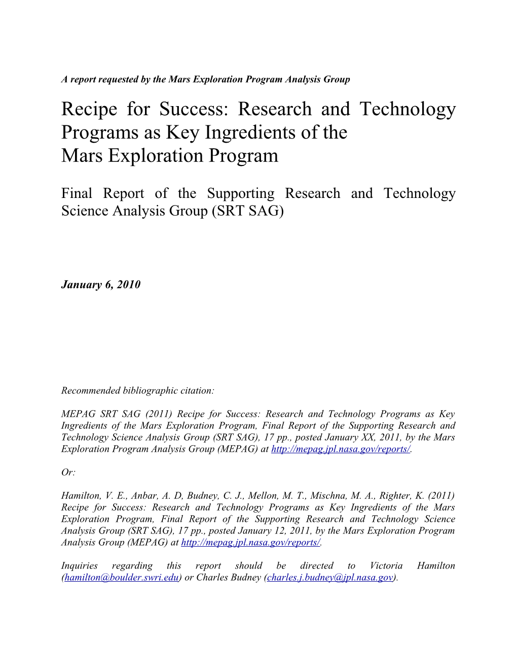 Supporting Research and Technology Programs