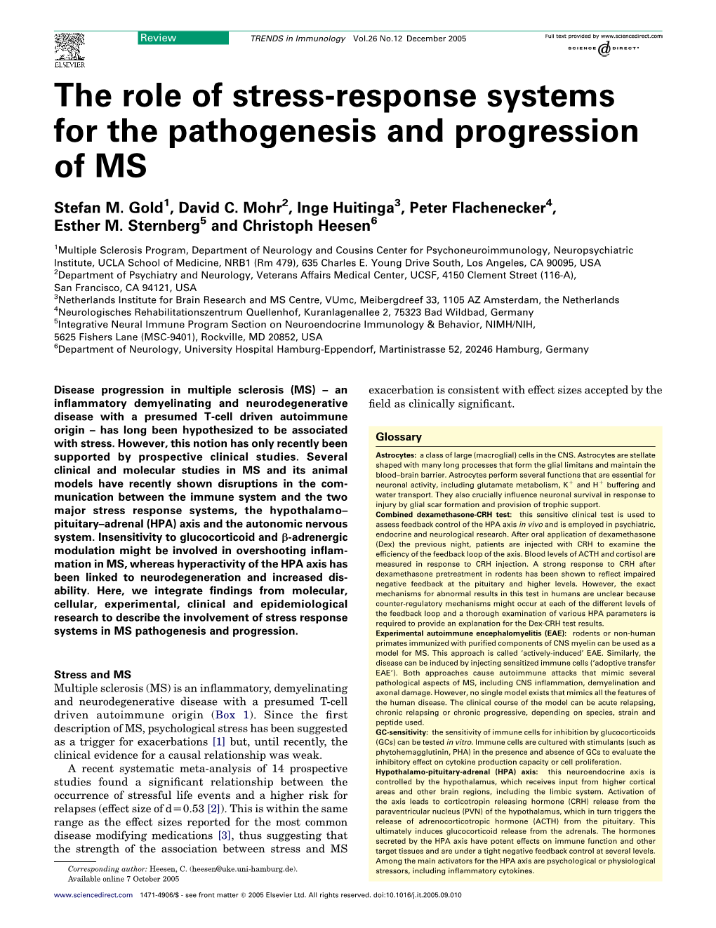 The Role of Stress-Response Systems for the Pathogenesis and Progression of MS