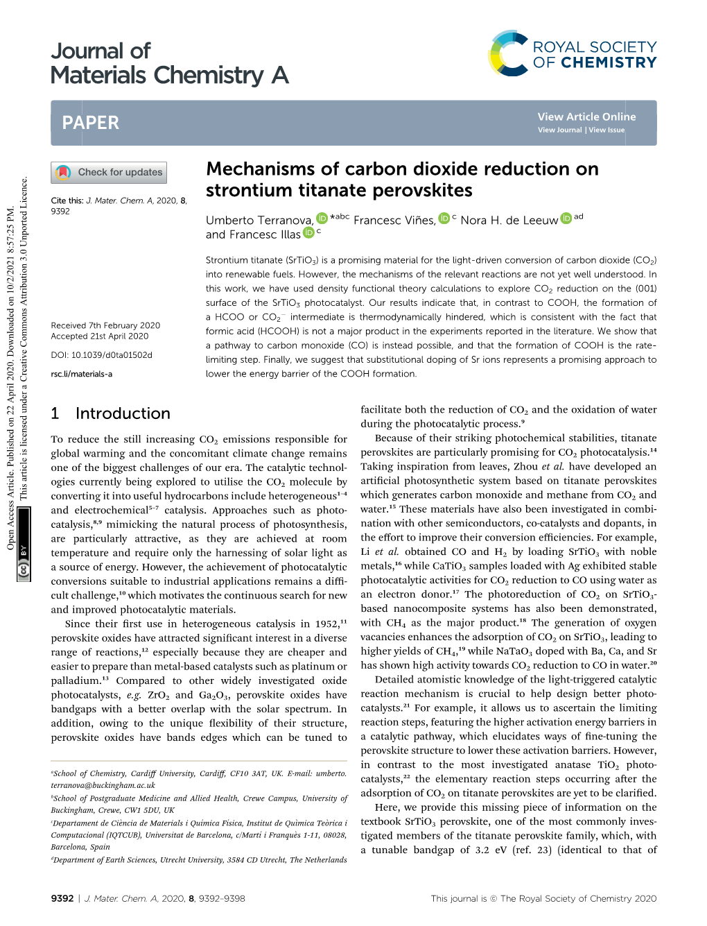 Mechanisms of Carbon Dioxide Reduction on Strontium Titanate Perovskites Cite This: J