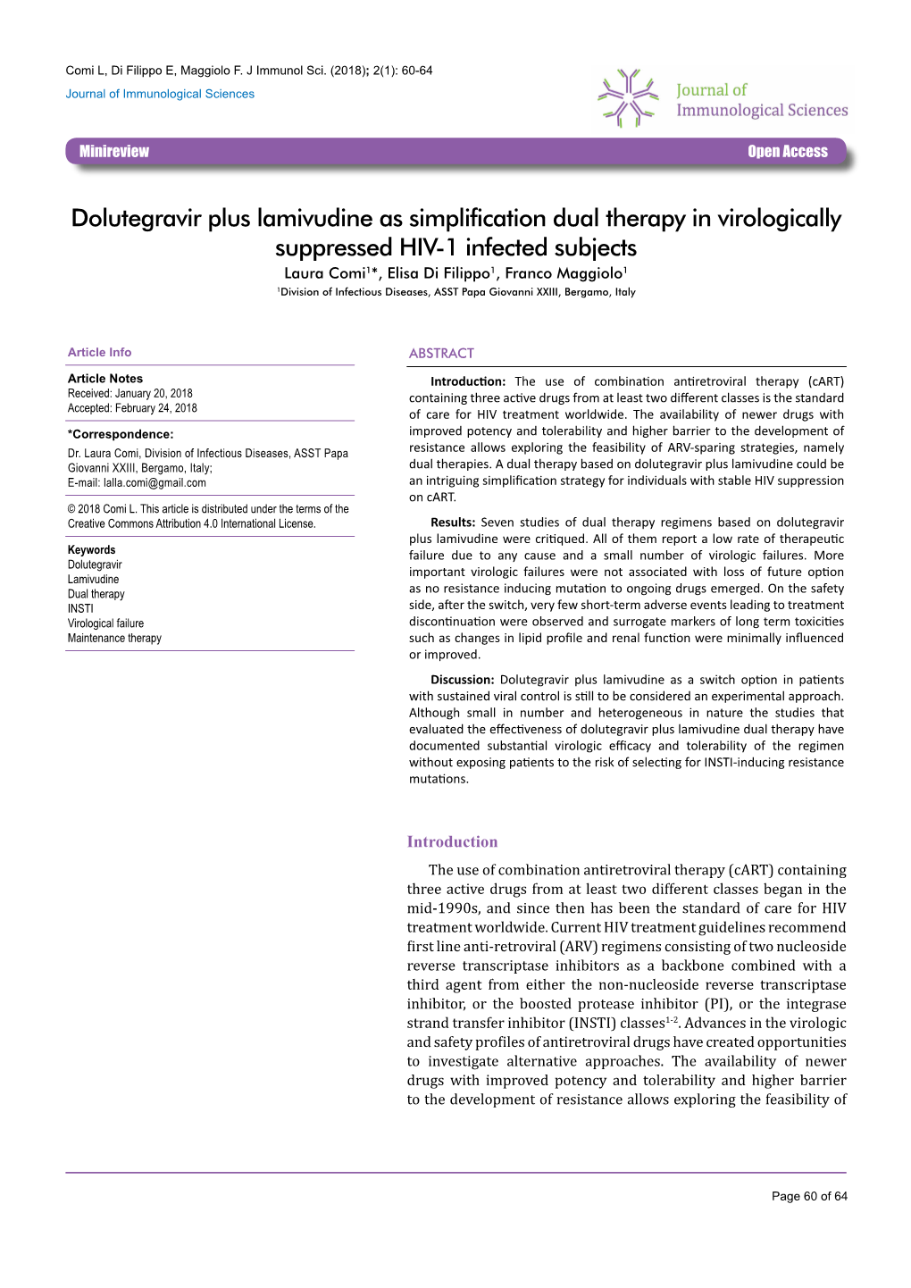 Dolutegravir Plus Lamivudine As Simplification Dual Therapy In