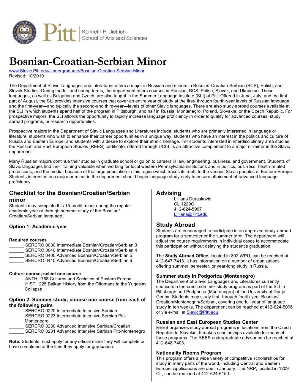 Bosnian-Croatian-Serbian Minor Revised: 10/2019