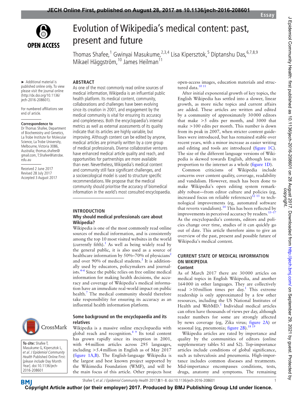 Evolution of Wikipedia's Medical Content: Past, Present and Future