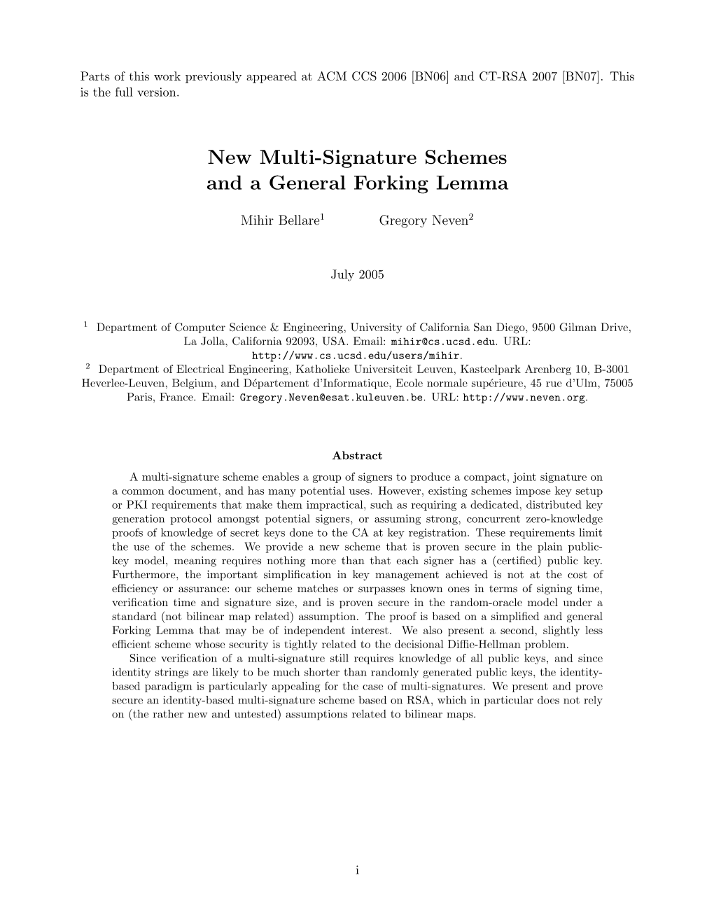 New Multi-Signature Schemes and a General Forking Lemma