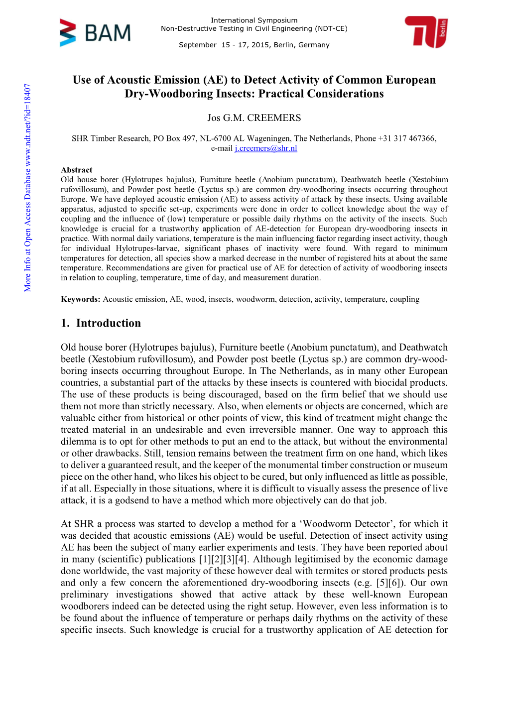 (AE) to Detect Activity of Common European Dry-Woodboring Insects: Practical Considerations