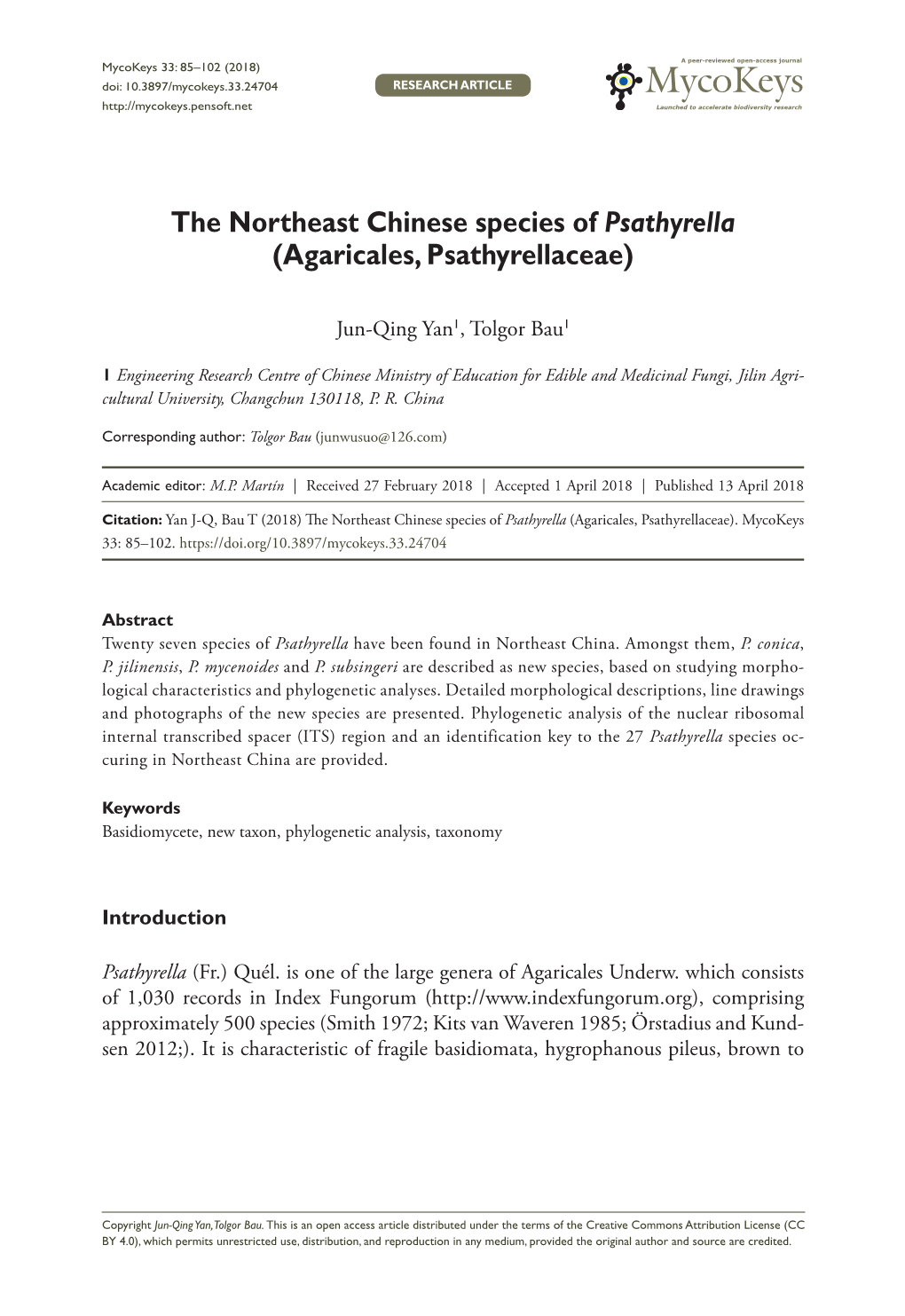 The Northeast Chinese Species of Psathyrella (Agaricales, Psathyrellaceae)