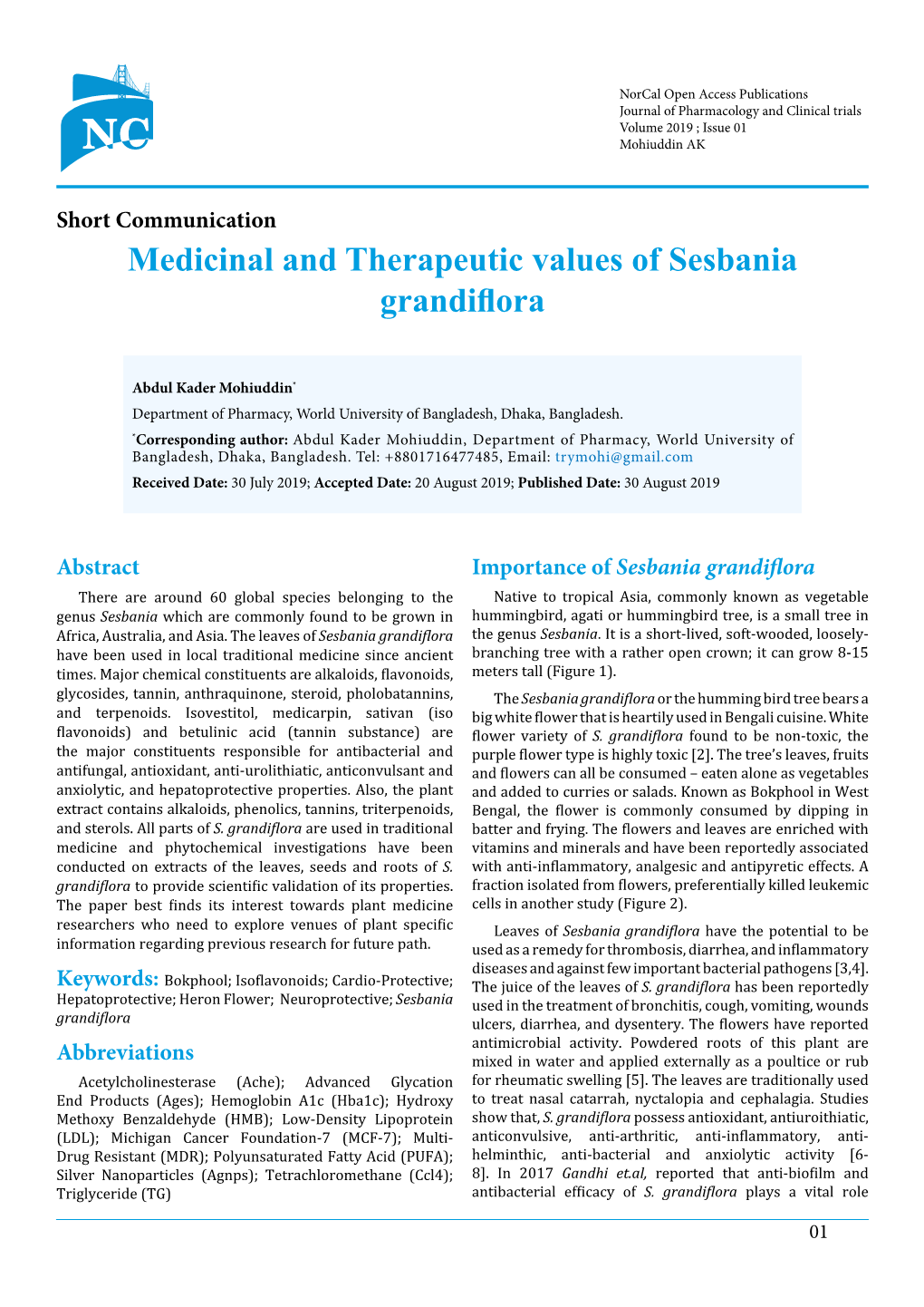 Medicinal and Therapeutic Values of Sesbania Grandiflora