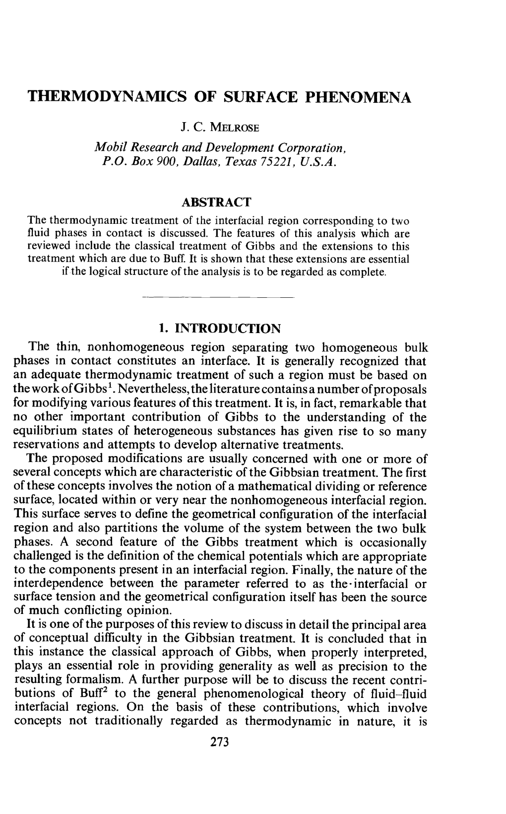 Thermodynamics of Surface Phenomena