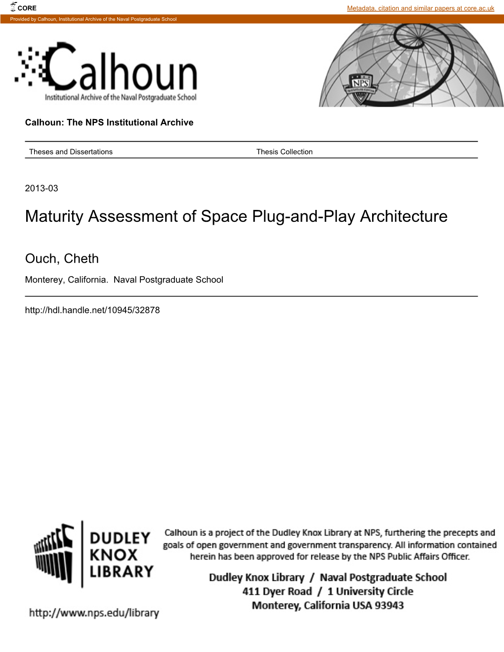 Maturity Assessment of Space Plug-And-Play Architecture