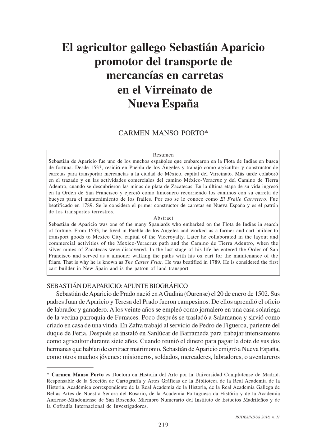 El Agricultor Gallego Sebastián Aparicio Promotor Del Transporte De Mercancías En Carretas En El Virreinato De Nueva España