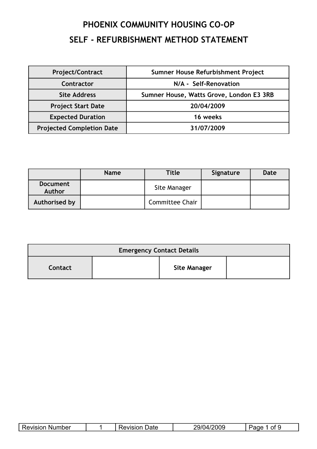 Staff Information Sheet