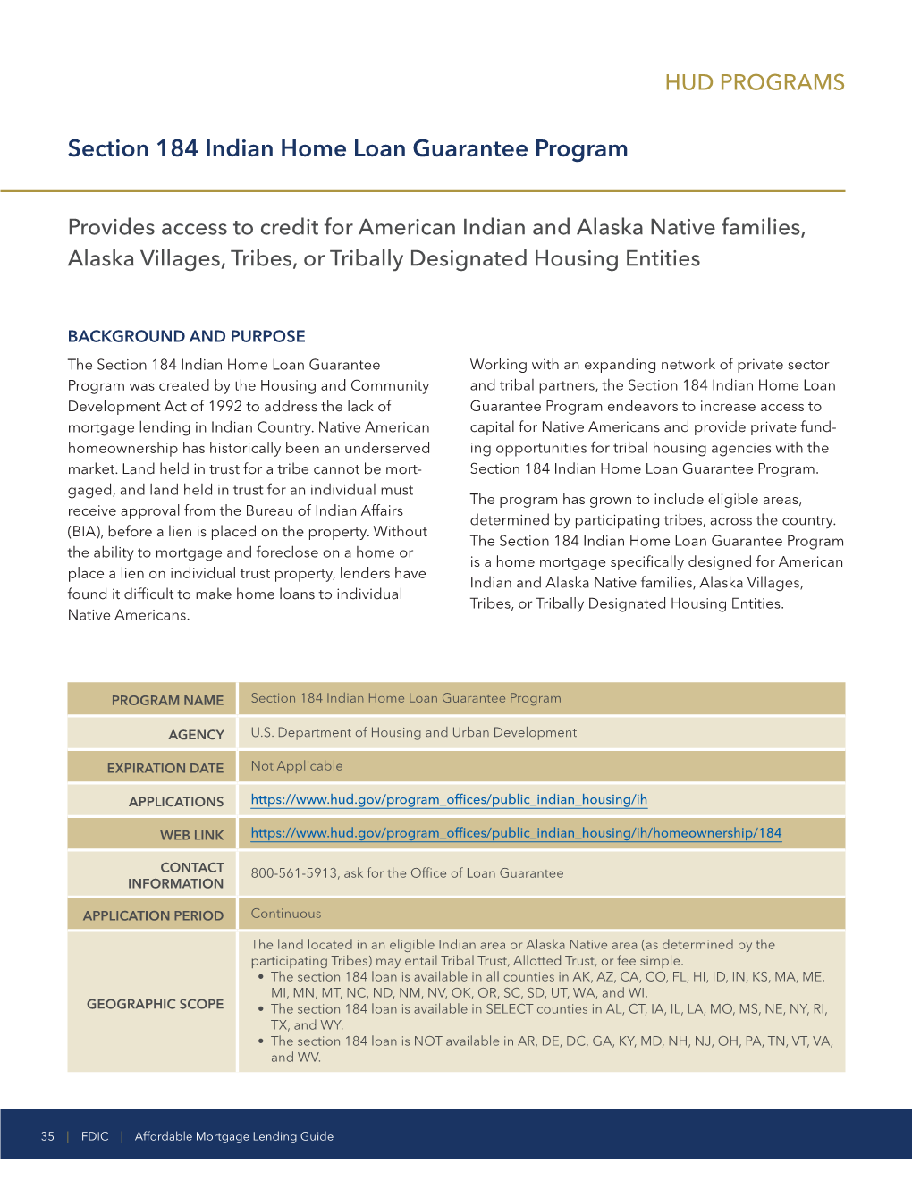 Section 184 Indian Home Loan Guarantee Program