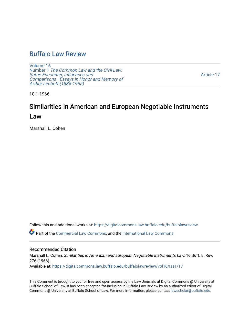 Similarities in American and European Negotiable Instruments Law