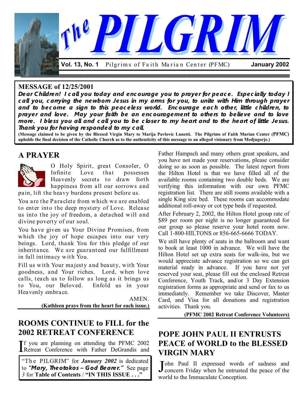 Page 10 Volume 13, Number 1 – January 2002 Christ