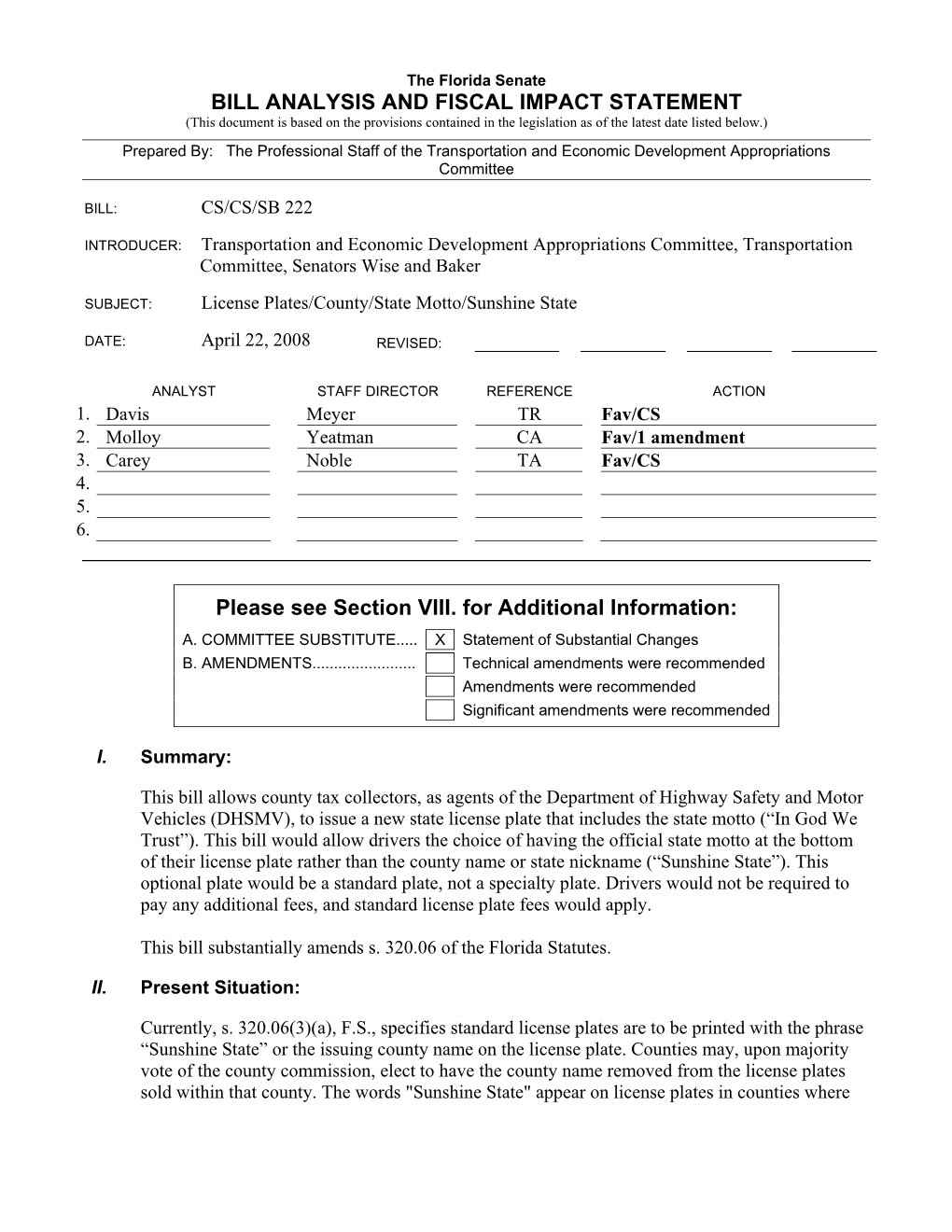 Bill Analysis and Fiscal Impact Statement