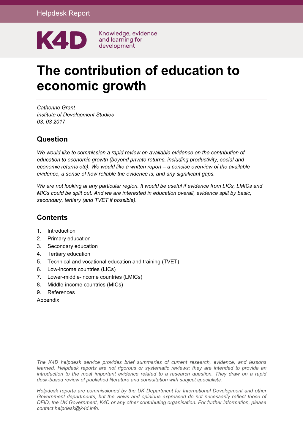 The Contribution of Education to Economic Growth