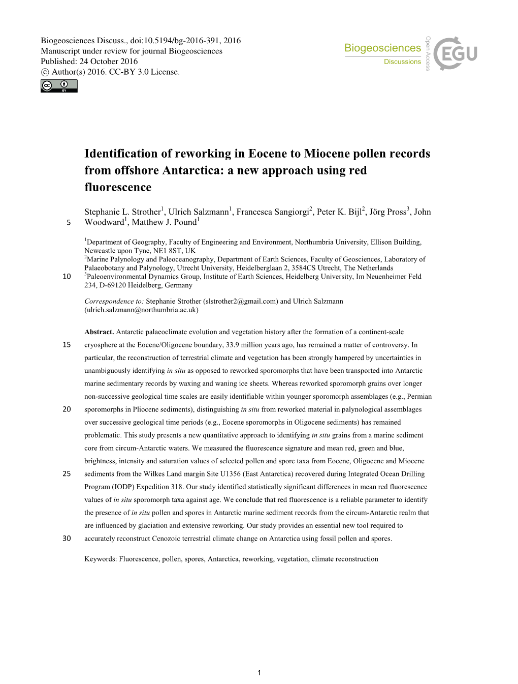 Identification of Reworking in Eocene to Miocene Pollen Records from Offshore Antarctica: a New Approach Using Red Fluorescence