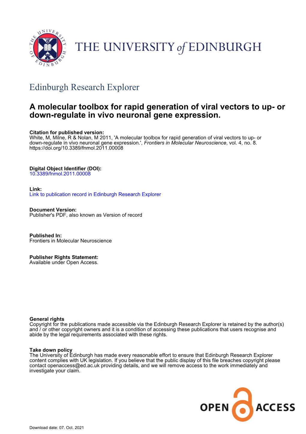 A Molecular Toolbox for Rapid Generation of Viral Vectors to Up- Or Down-Regulate in Vivo Neuronal Gene Expression