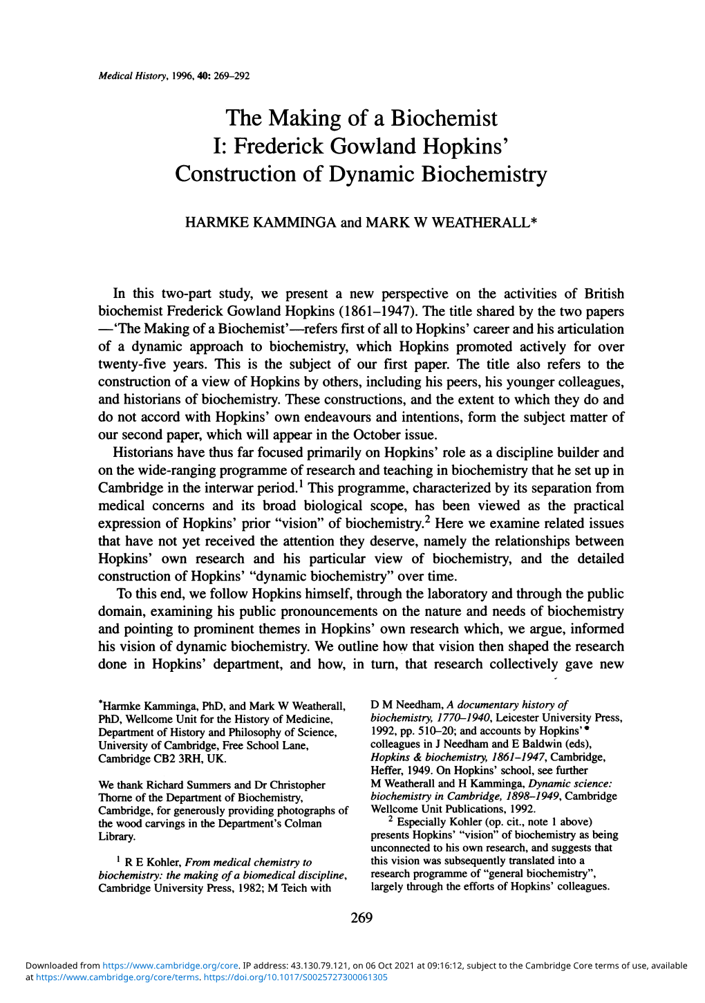 The Making of a Biochemist Construction of Dynamic Biochemistry