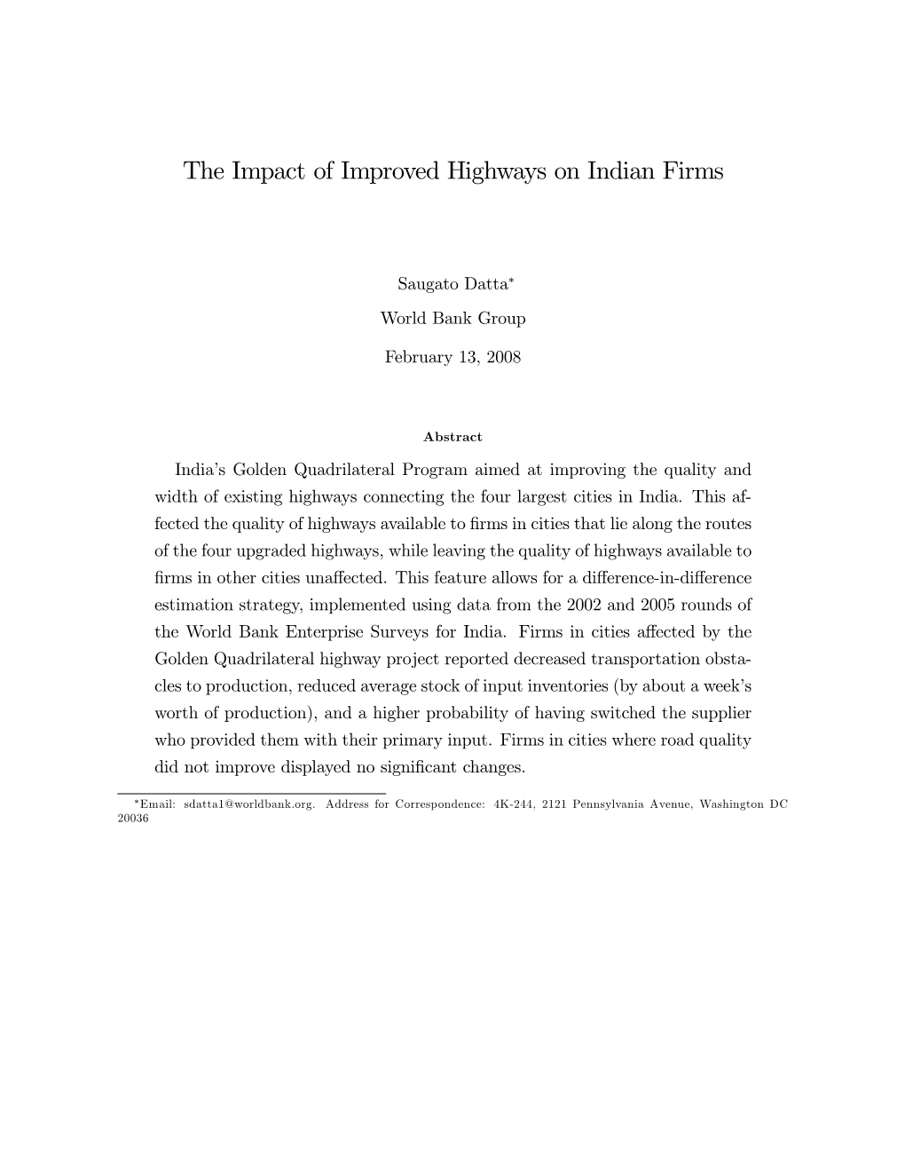 The Impact of Improved Highways on Indian Firms