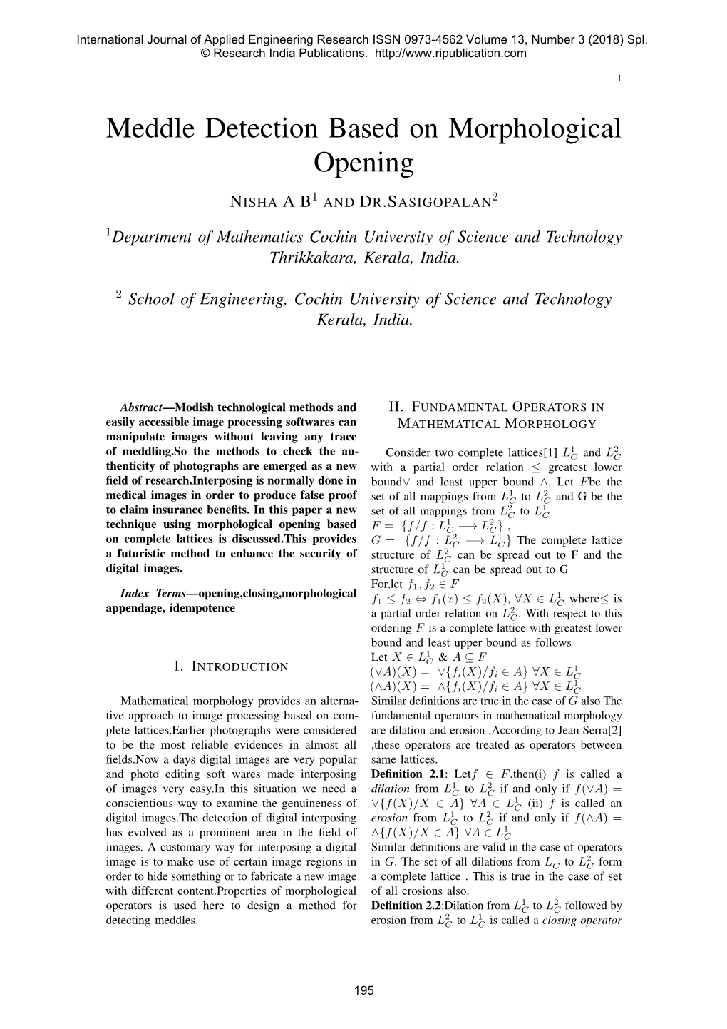 Meddle Detection Based on Morphological Opening