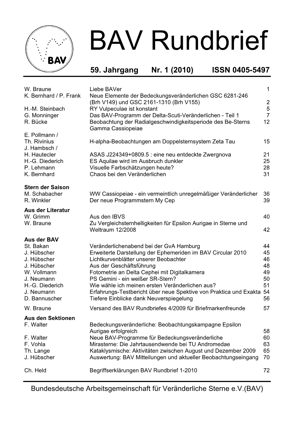 BAV Rundbrief Nr. 1 (2010)