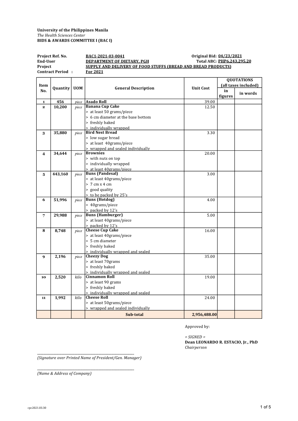 (BAC I) Project Ref. No. BAC1-2021