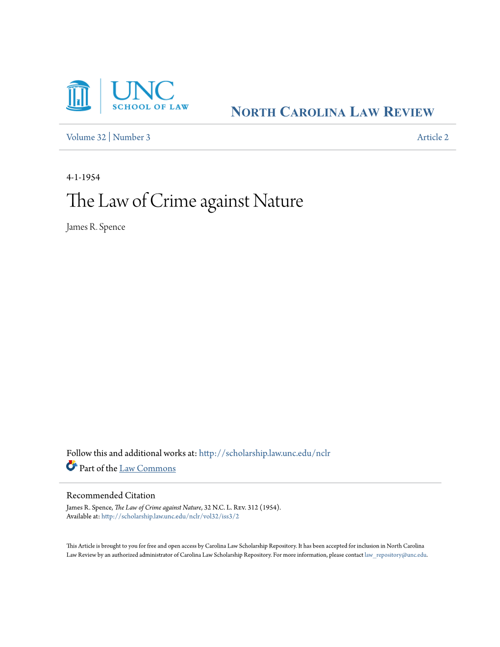 The Law of Crime Against Nature James R