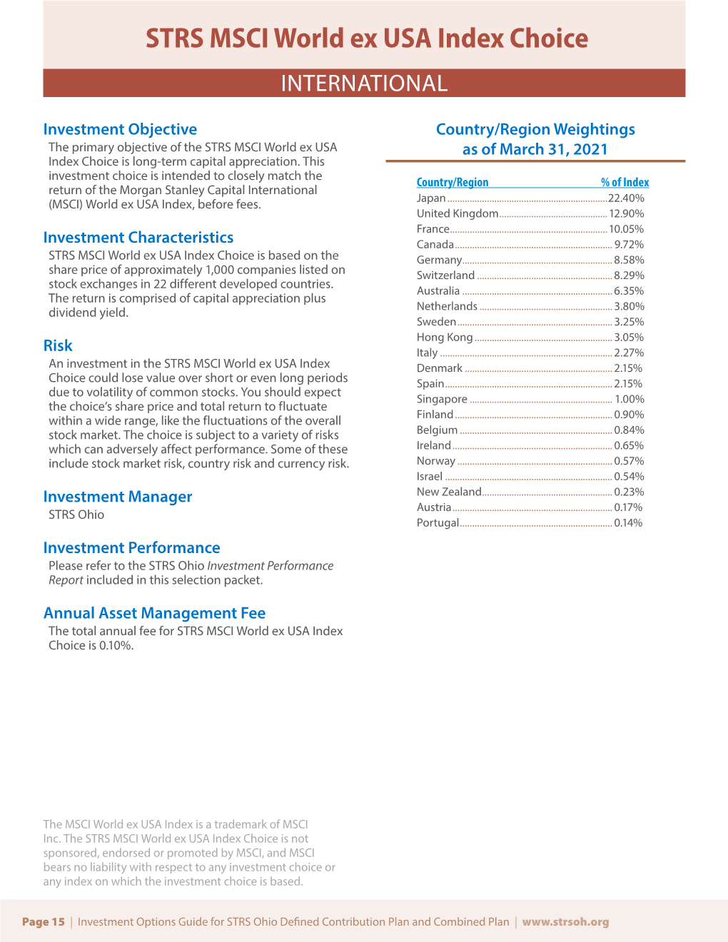 STRS MSCI World Ex USA Index Choice INTERNATIONAL