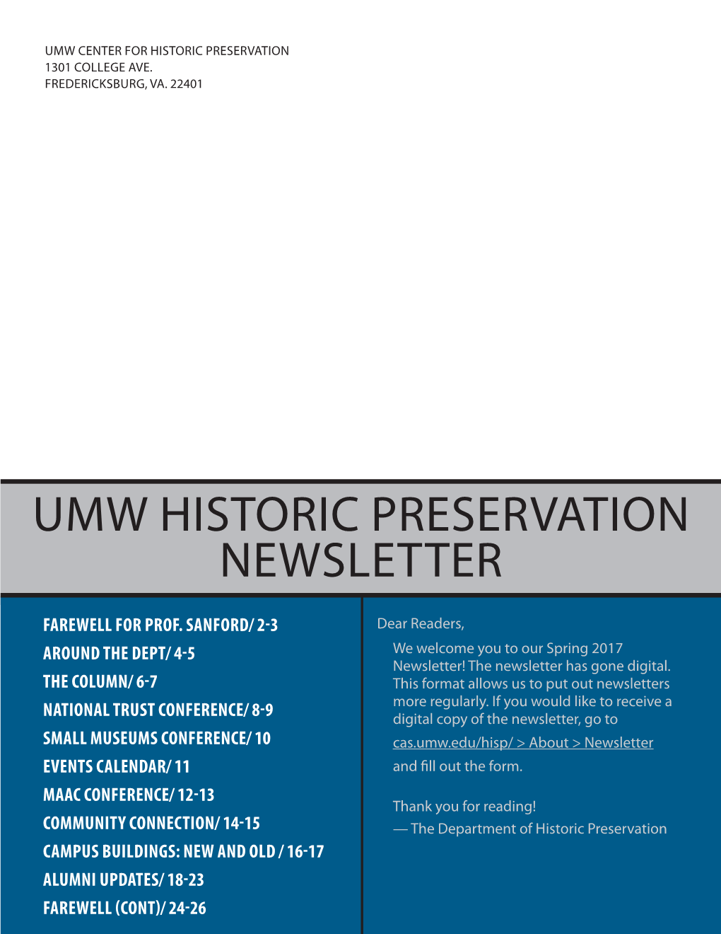 Umw Historic Preservation Newsletter