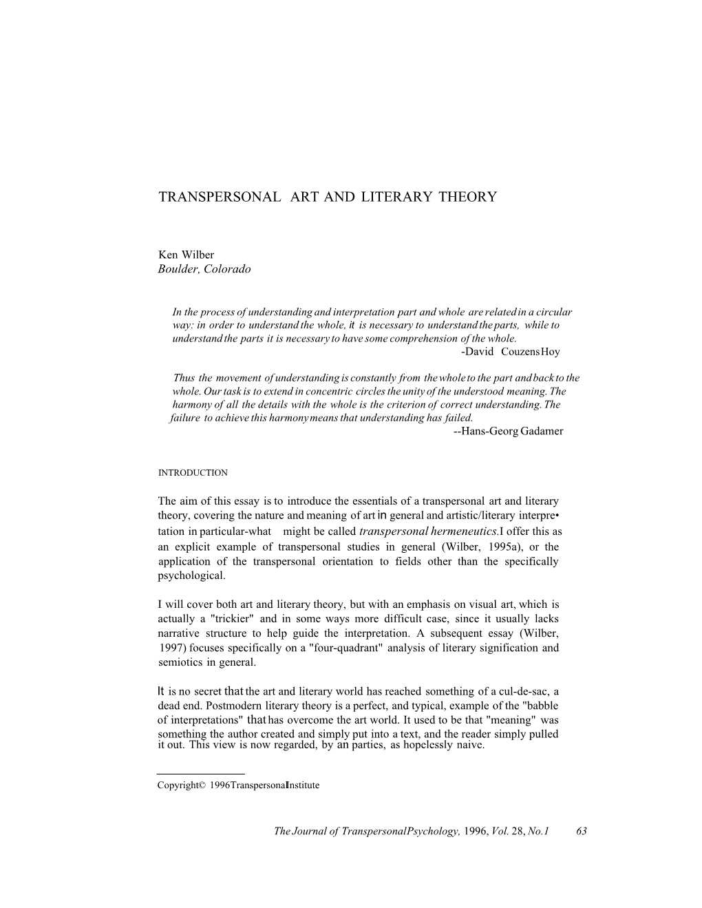 Transpersonal Art and Literary Theory