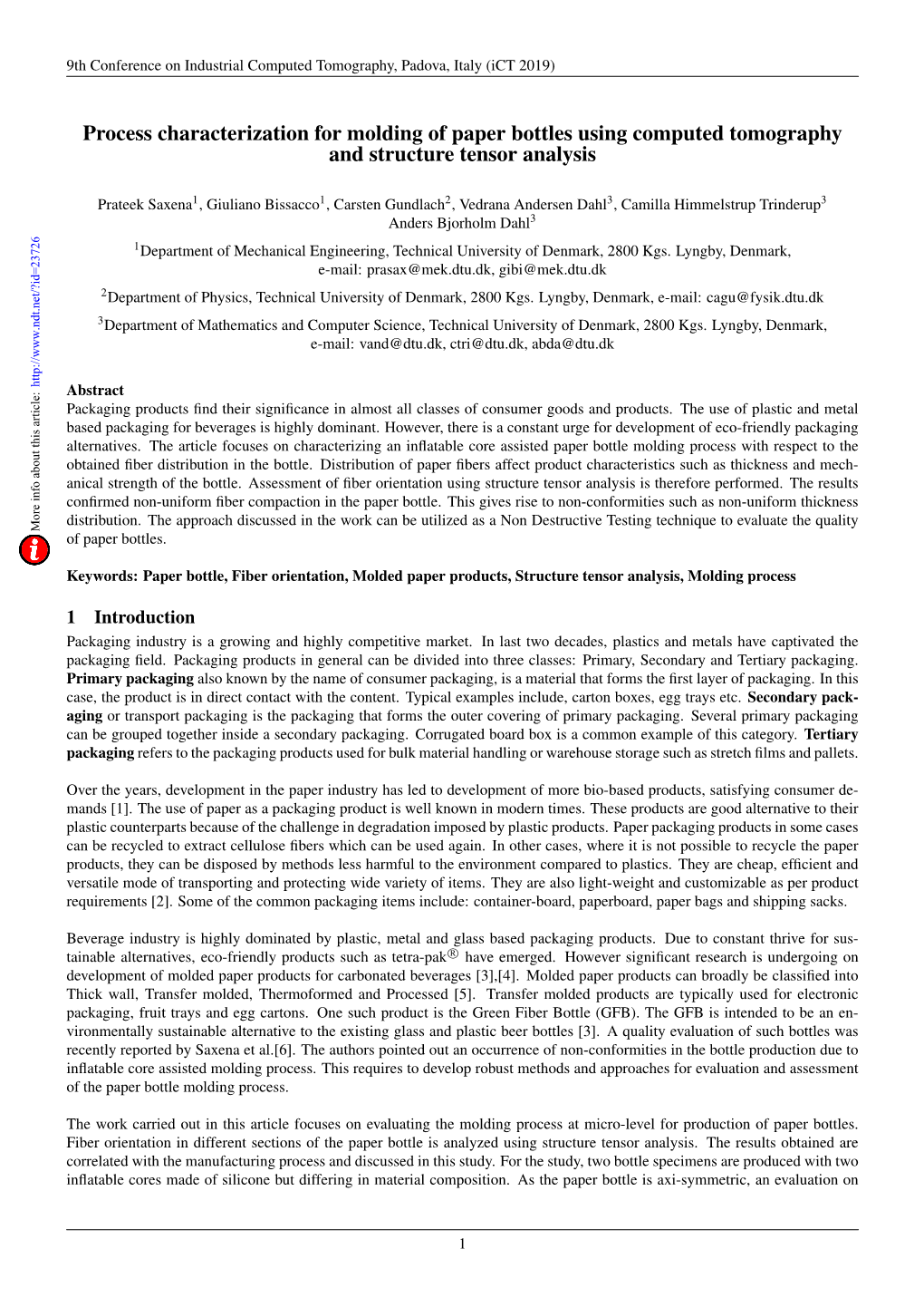 Process Characterization for Molding of Paper Bottles Using Computed Tomography and Structure Tensor Analysis