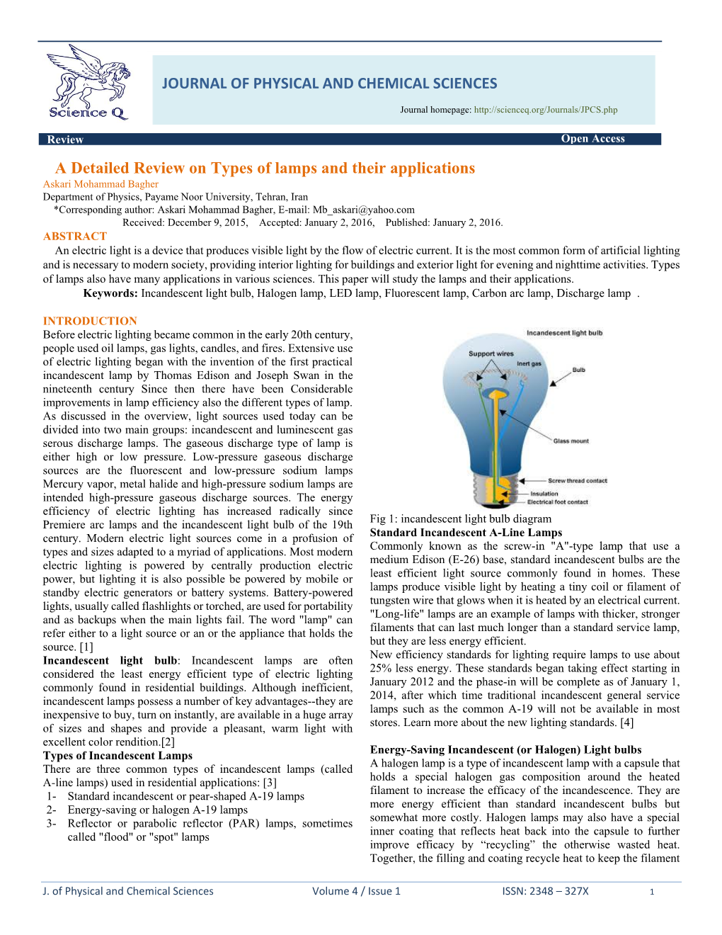 A Detailed Review on Types of Lamps and Their Applications JOURNAL