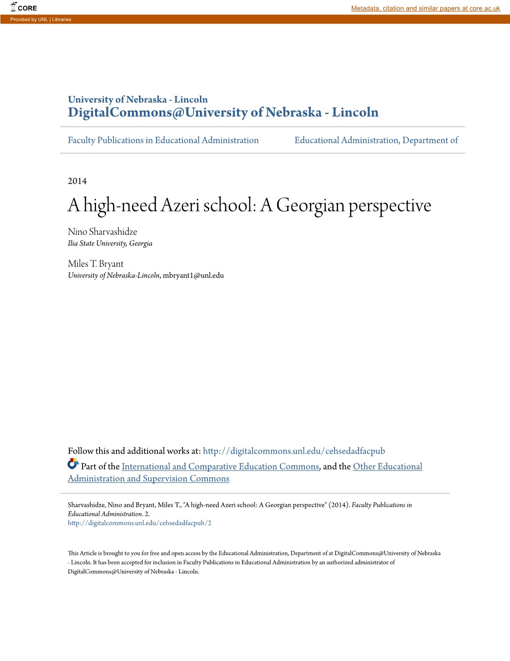 A High-Need Azeri School: a Georgian Perspective Nino Sharvashidze Ilia State University, Georgia