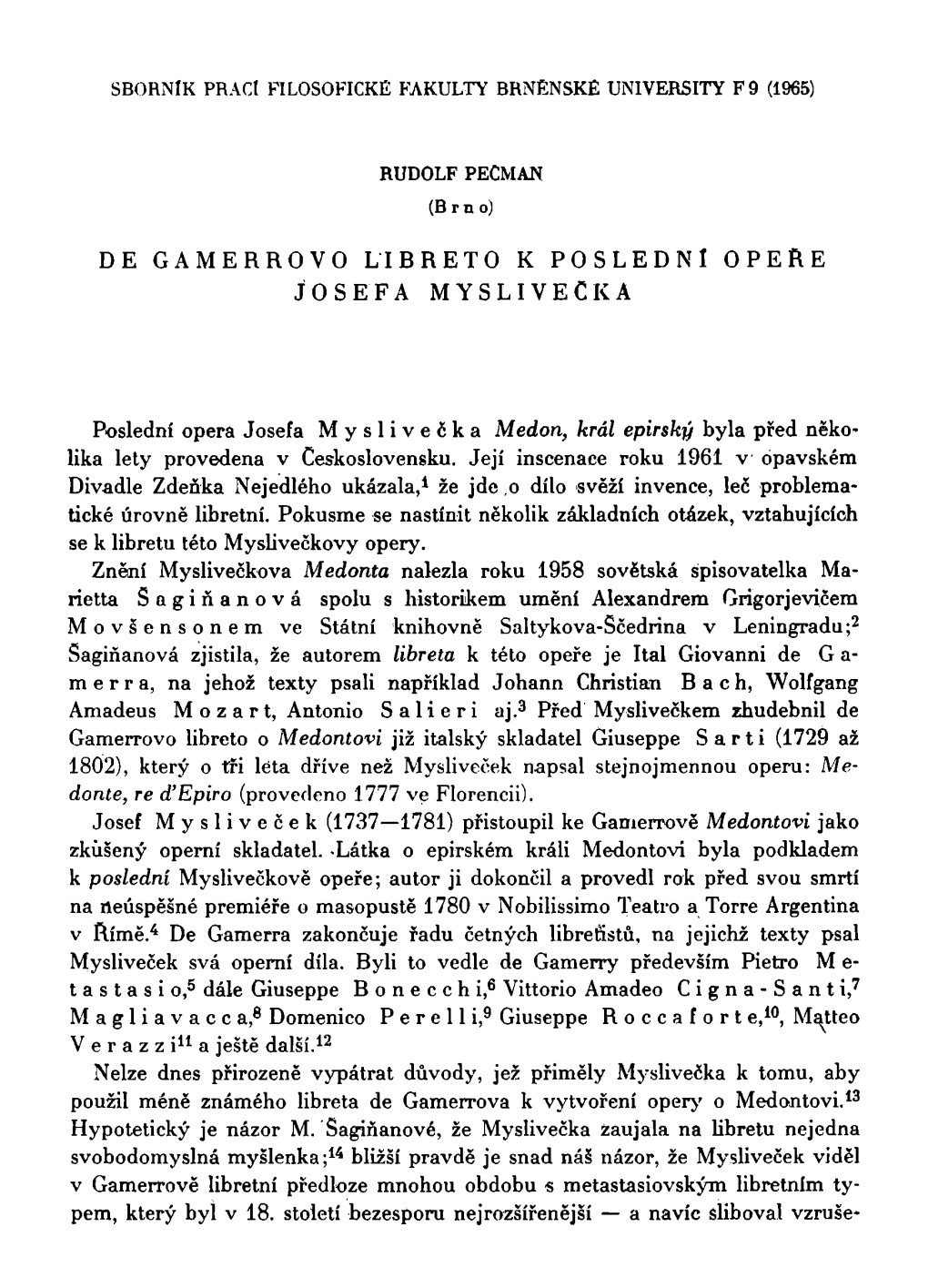 De Gamerrovo Libreto K Poslední Opere Josefa Myslivecká