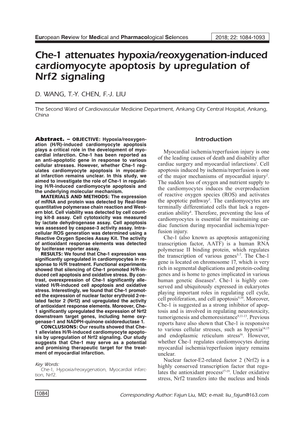 Role of Che-1 in H/R-Induced Cardiomyocyte Apoptosis