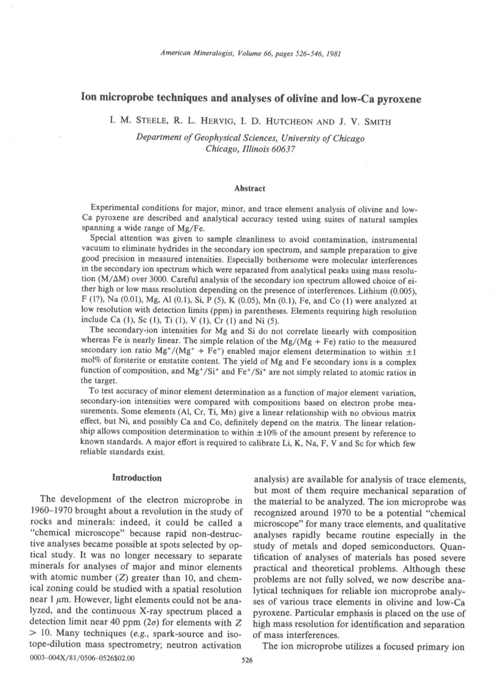 Ion Microprobe Techniques and Analyses of Olivine and Low-Ca