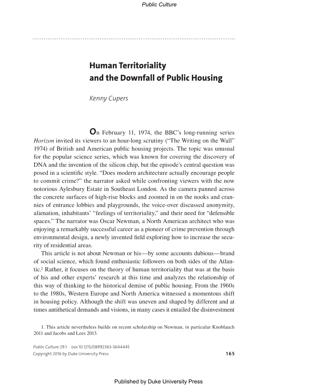 Human Territoriality and the Downfall of Public Housing
