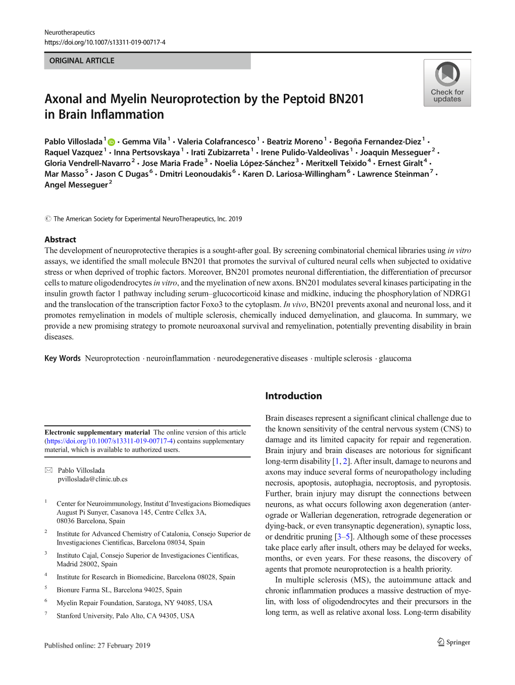 Axonal and Myelin Neuroprotection by the Peptoid BN201 in Brain Inflammation