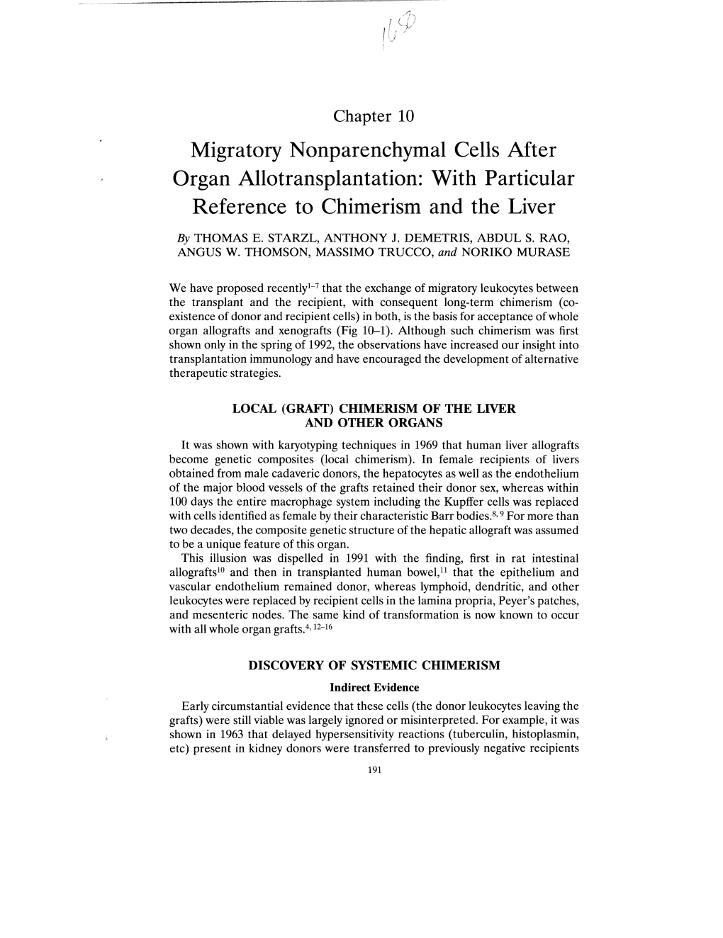 Migratory Nonparenchymal Cells Mter Organ Allotransplantation: with Particular Reference to Chimerism and the Liver