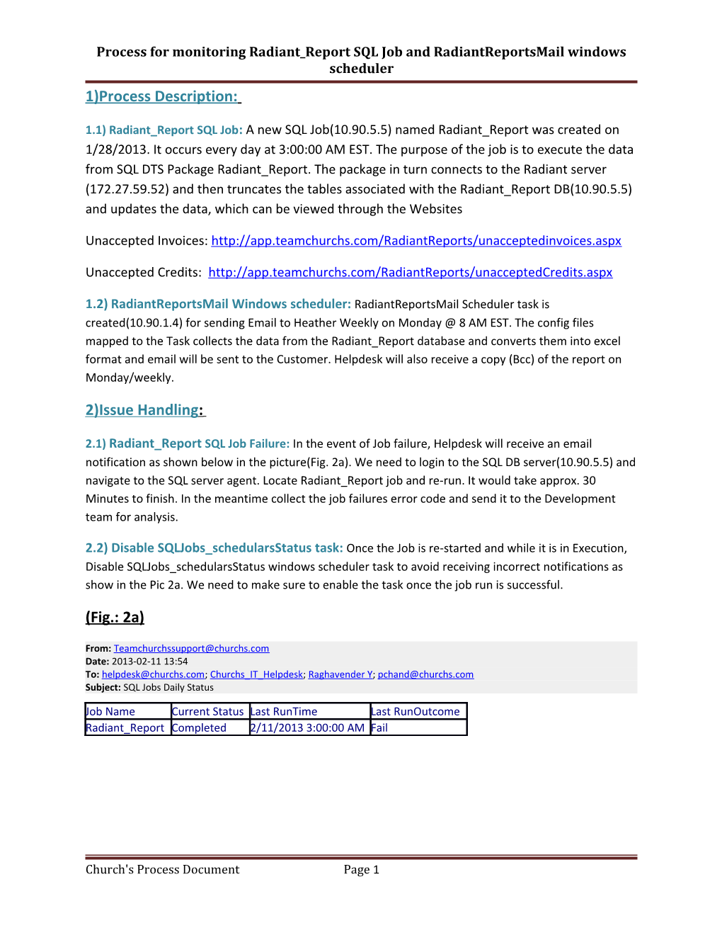 Process for Monitoring Radiant Report SQL Job and Radiantreportsmail Windows Scheduler