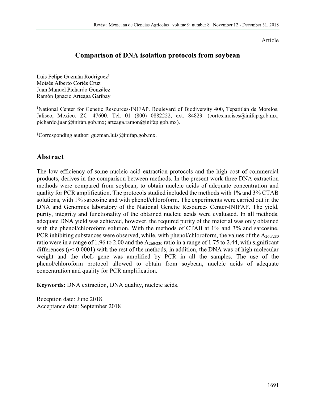 Comparison of DNA Isolation Protocols from Soybean Abstract