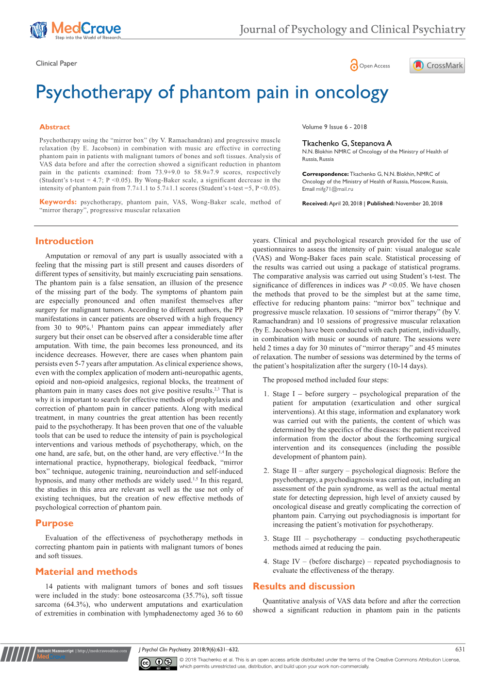 Psychotherapy of Phantom Pain in Oncology