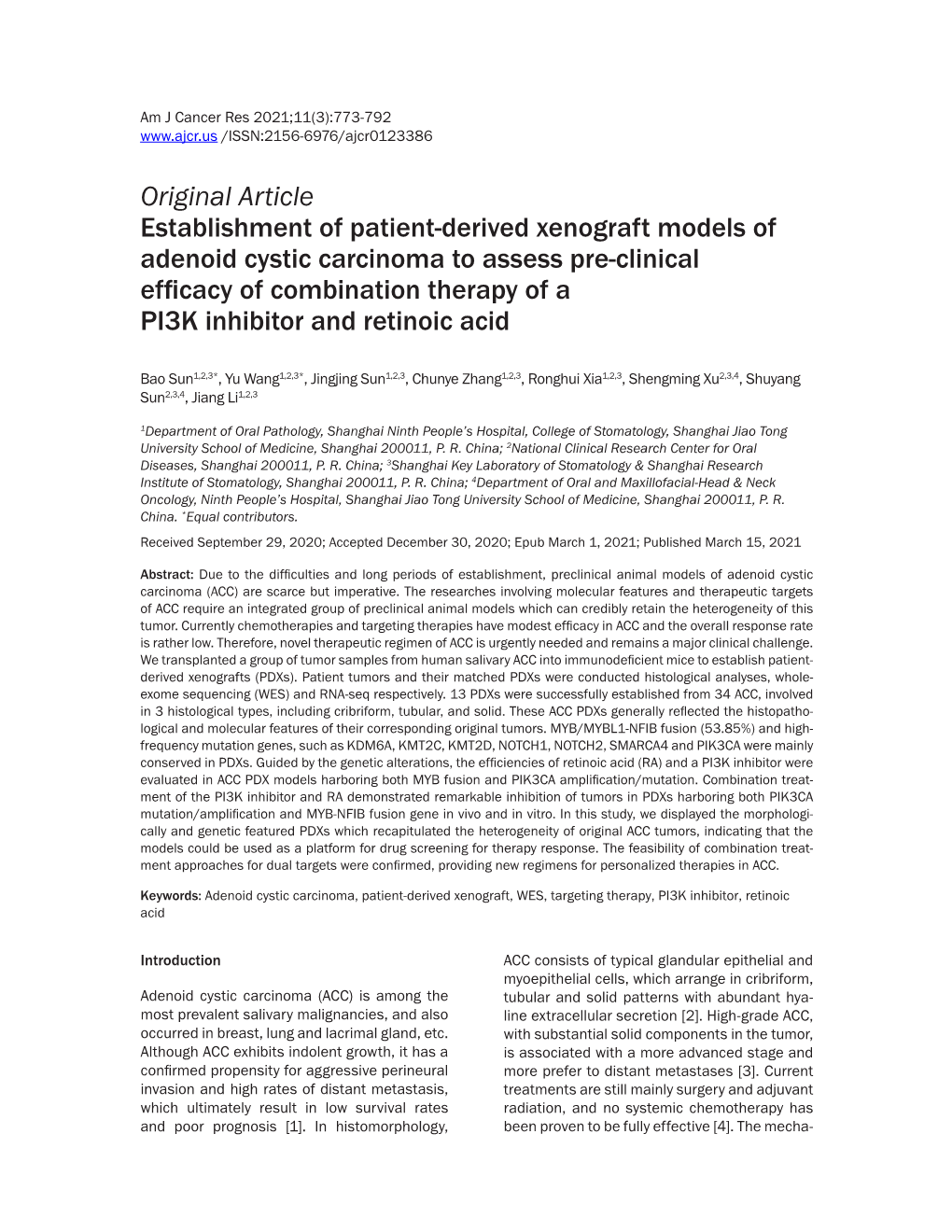 Original Article Establishment of Patient-Derived Xenograft Models Of