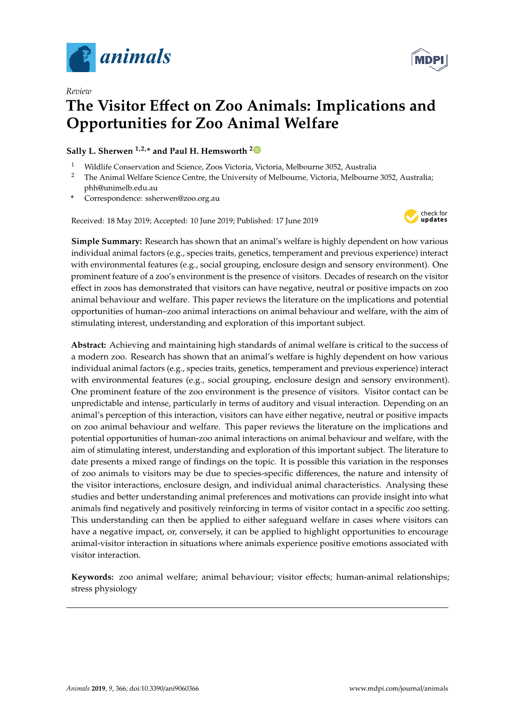 The Visitor Effect on Zoo Animals: Implications and Opportunities For